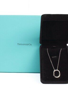 Authentic Tiffany & Co. 18k White Gold Small Lock Diamond Pendant Necklace